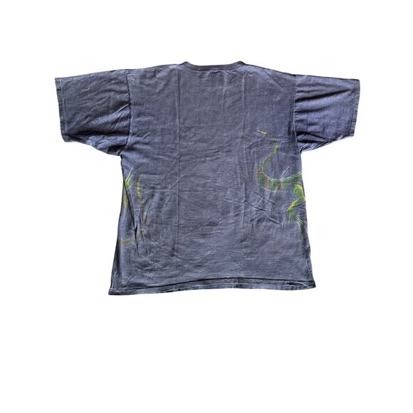 VTG Iguana Wrap Around Harlequin Nature Graphics Faded Black XXL Single Stitch T - Picture 5 of 8